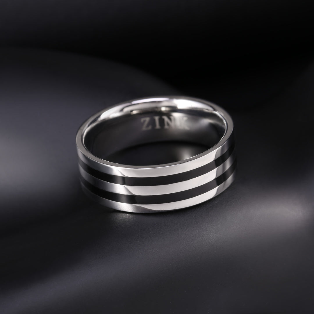 ZINK Men's Silver & Black Stainless Steel Ring | ZJRG005SPB