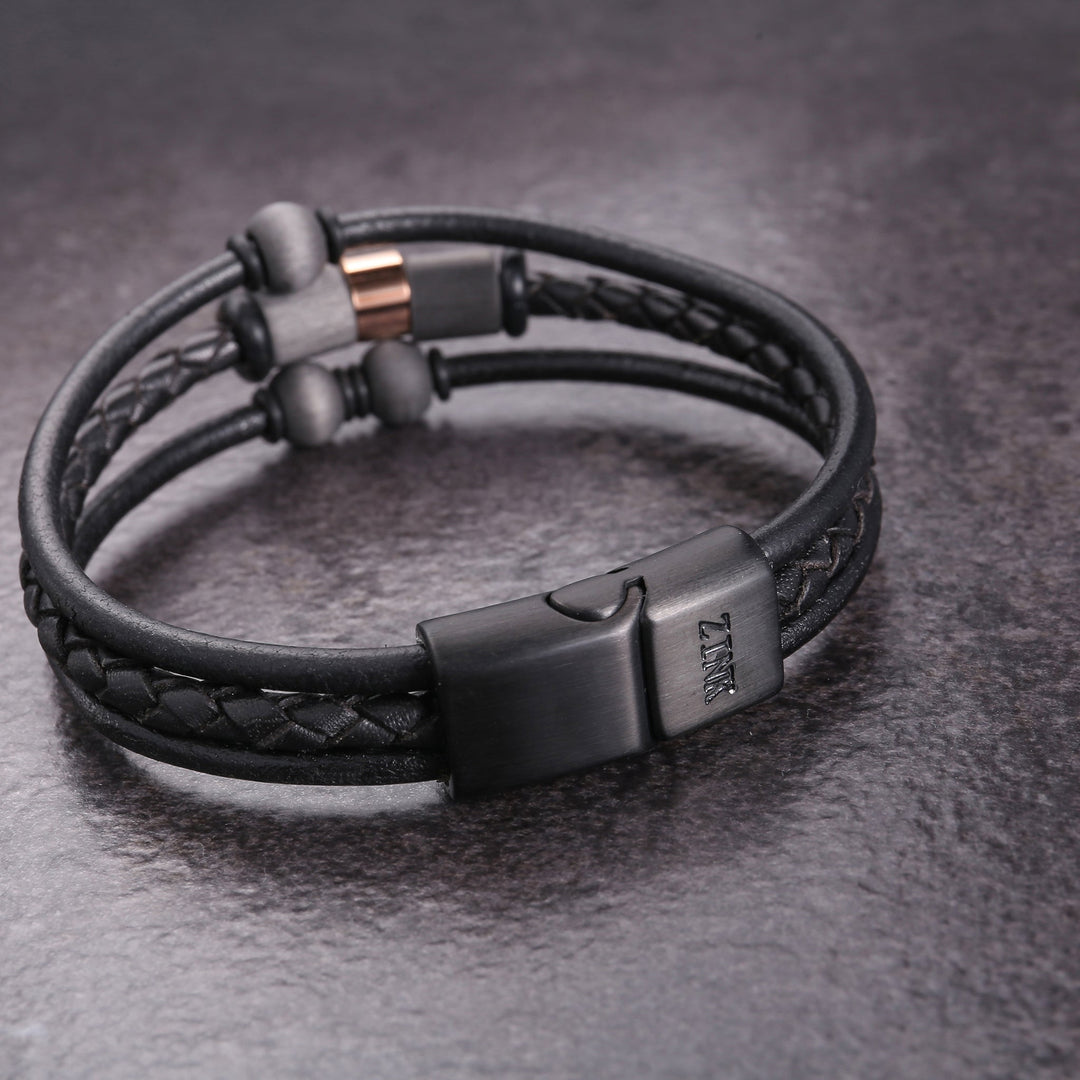 ZINK Men's Black Stainless Steel & Leather Bracelet | ZJBC04111