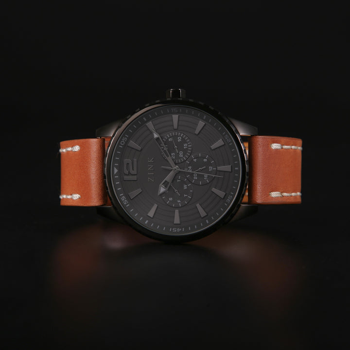 ZINK Men's Black Stainless Steel & Brown Leather Watch | ZK131G2LS-92