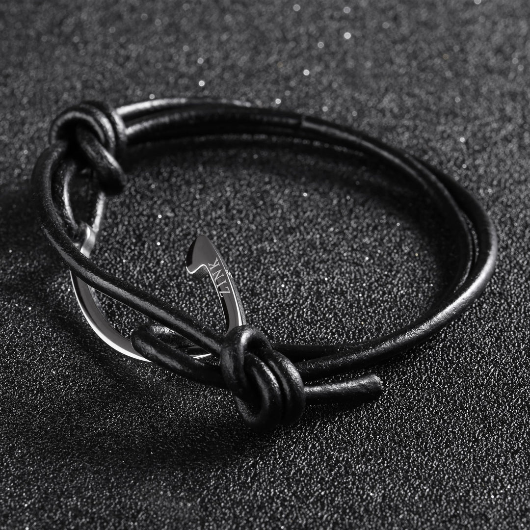 ZINK Men's Black & Silver Stainless Steel & Leather Bracelet | ZJBC024LPB