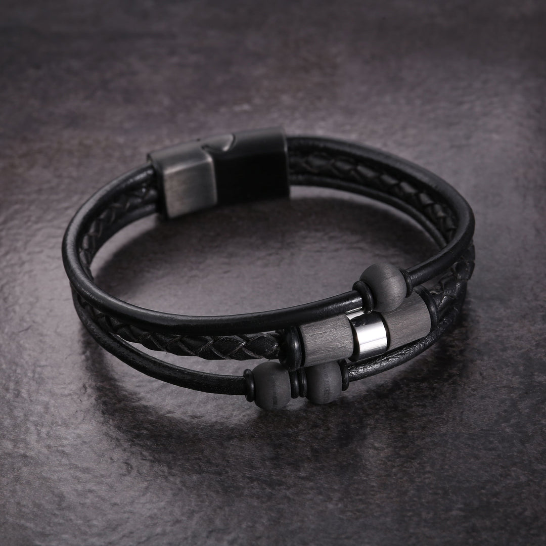 ZINK Men's Black Stainless Steel & Leather Bracelet | ZJBC0412