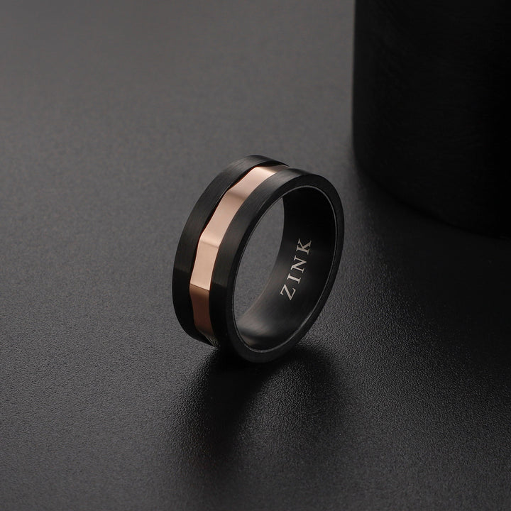 ZINK Men's Stainless Steel Black & Rose Gold Ring | ZJRG037RG