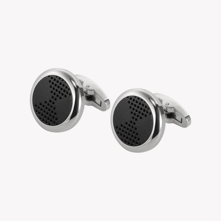 ZINK Men's Stainless Steel & Black Leather Cufflink | ZJCL002S