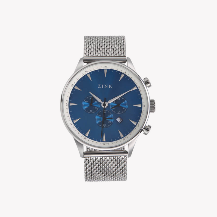 ZINK Men's Silver Stainless Steel & Blue Analog Watch | ZK127G2MS-46