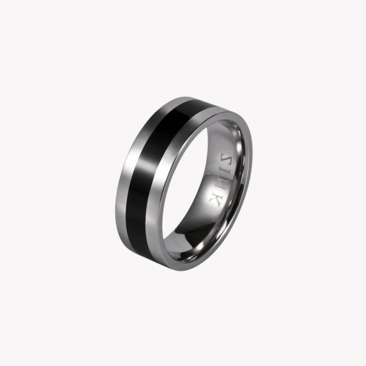 ZINK Men's Silver & Black Stainless Steel Ring | ZJRG002SPB