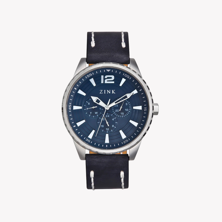 ZINK Men's Silver Stainless Steel & Blue Leather Watch | ZK131G2LS-4141