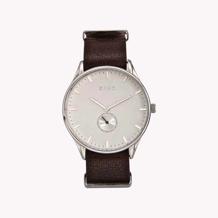 ZINK Men's Silver & Brown Leather Watch | ZK130G5LS-12S