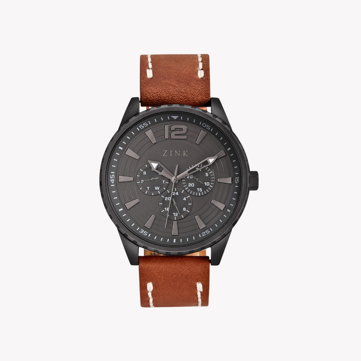 ZINK Men's Black Stainless Steel & Brown Leather Watch | ZK131G2LS-92