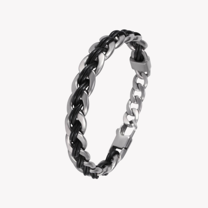 ZINK Men's Silver & Black Stainless Steel & Leather Bracelet | ZJBC008SLB-L