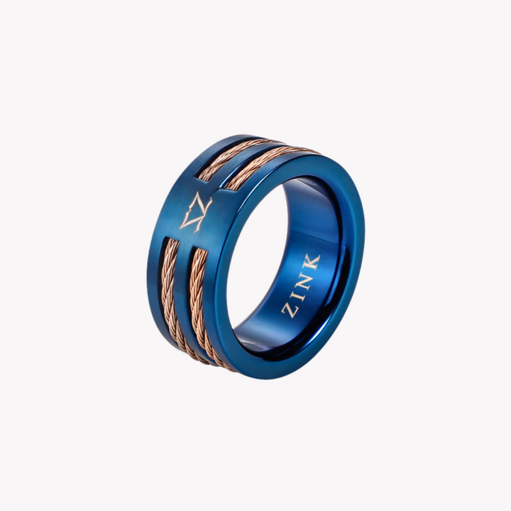 ZINK Men's Blue & Rose Gold Stainless Steel Ring | ZJRG040BLR