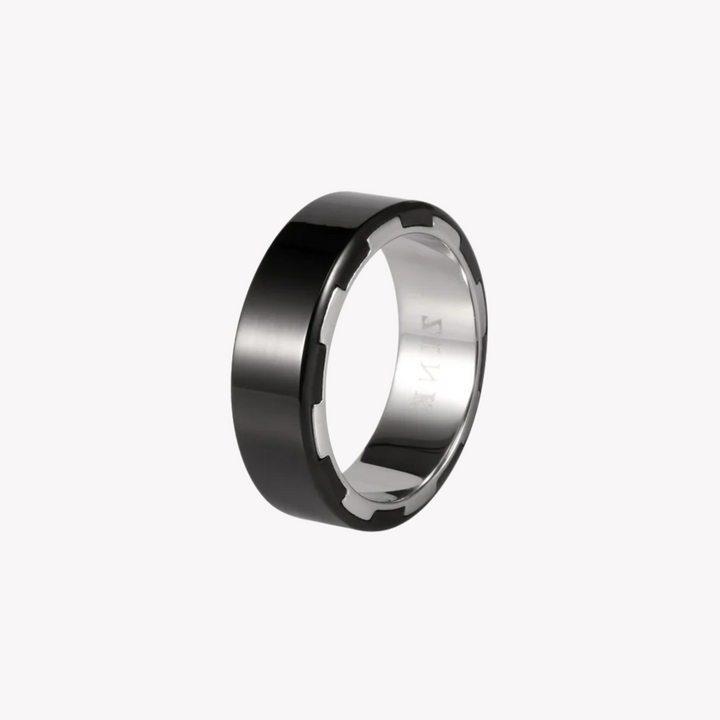 ZINK Men's Silver & Black Stainless Steel Ring | ZJRG004SPB