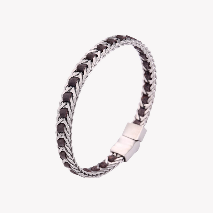 ZINK Men's  Silver & Brown Bracelet | Stainless Steel & Leather | ZJBC03710