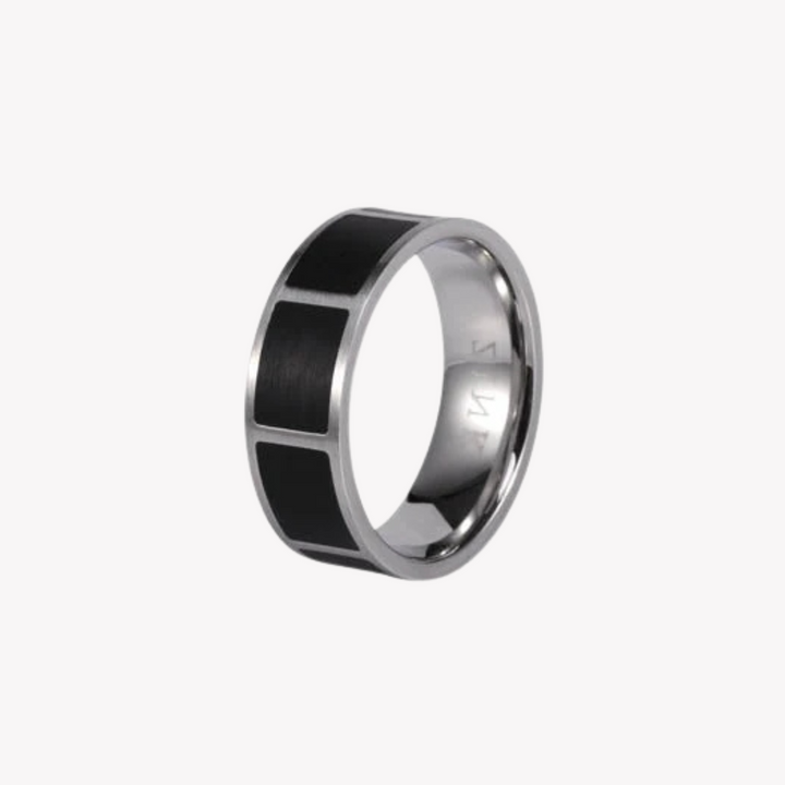 ZINK Men's Silver & Black Stainless Steel Ring | ZJRG009SMB