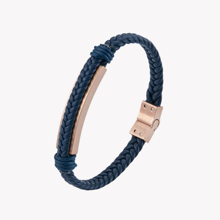 ZINK Men's Blue & Rose Gold Stainless Steel & Leather Bracelet | ZJBC028RGBL