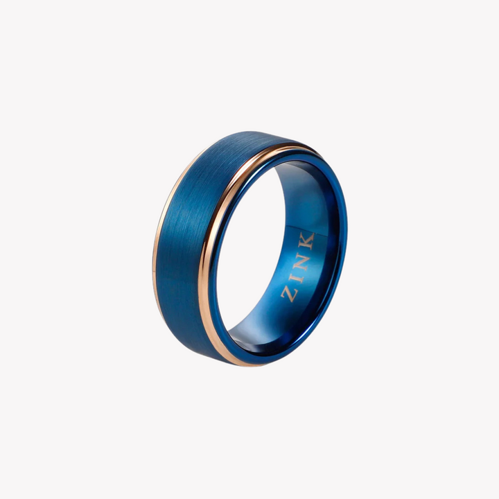 ZINK Men's Blue & Rose Gold Stainless Steel Ring | ZJRG030TBL