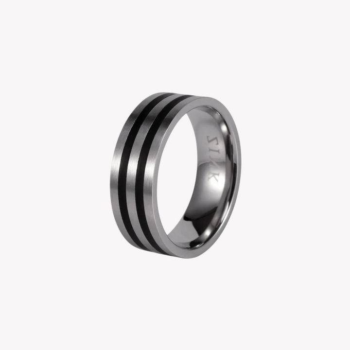ZINK Men's Silver & Black Stainless Steel Ring | ZJRG005SPB