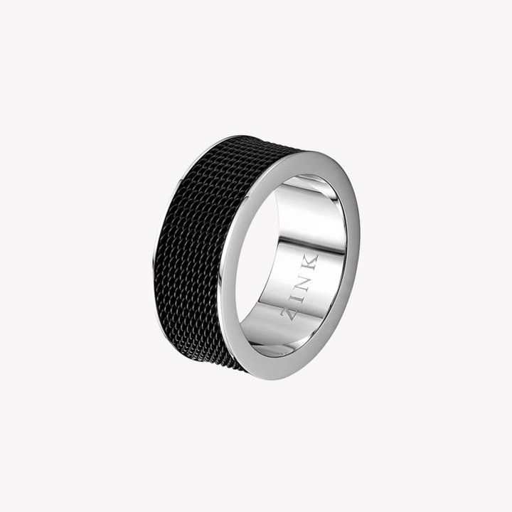 ZINK Men's Silver & Black Stainless Steel Ring | ZJRG019SB