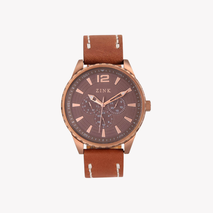 ZINK Men's Rose Gold Leather Watch - Quartz | ZK131G2LS-72