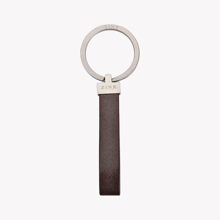 ZINK Keychain - Brown & Silver - Stainless Steel & Leather | ZJKC009BR