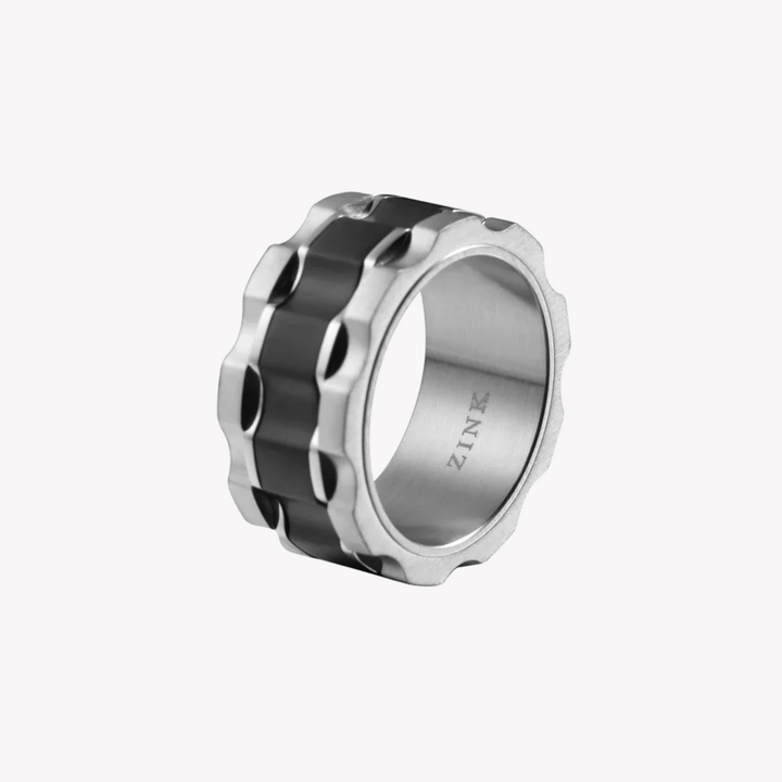 ZINK Men's Silver & Black Stainless Steel Ring | ZJRG029SB