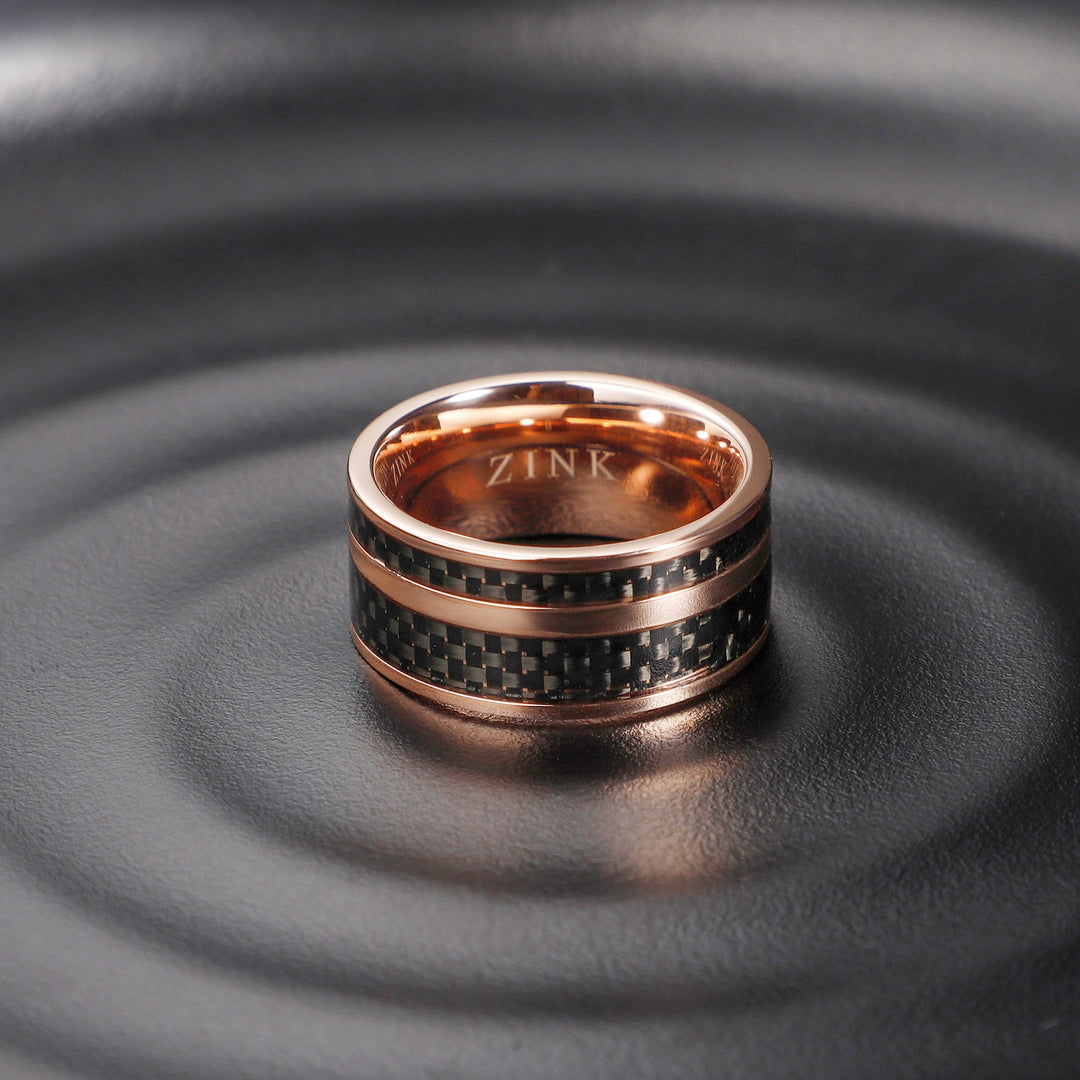 ZINK Men's Rose Gold & Black Stainless Steel Ring | ZJRG016SB