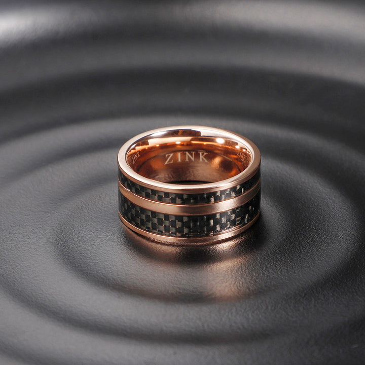 ZINK Men's Rose Gold & Black Stainless Steel Ring | ZJRG016SB