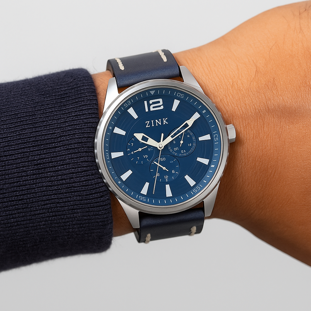 ZINK Men's Silver Stainless Steel & Blue Leather Watch | ZK131G2LS-4141