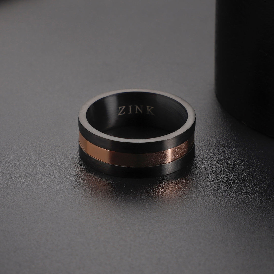 ZINK Men's Stainless Steel Black & Rose Gold Ring | ZJRG037RG
