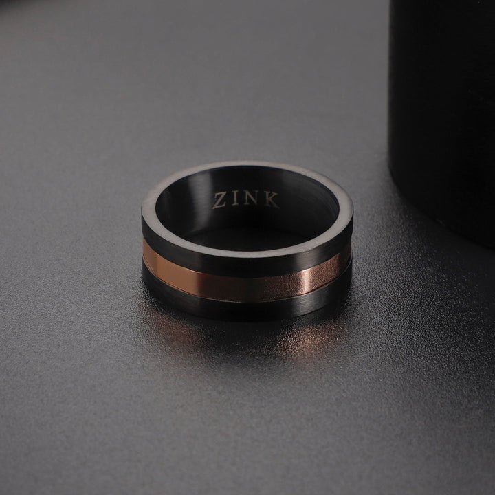 ZINK Men's Stainless Steel Black & Rose Gold Ring | ZJRG037RG