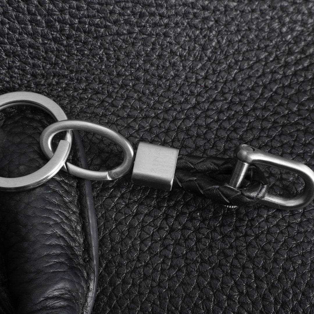 ZINK Keychain - Silver & Black - Stainless Steel & Leather | ZJKC010B