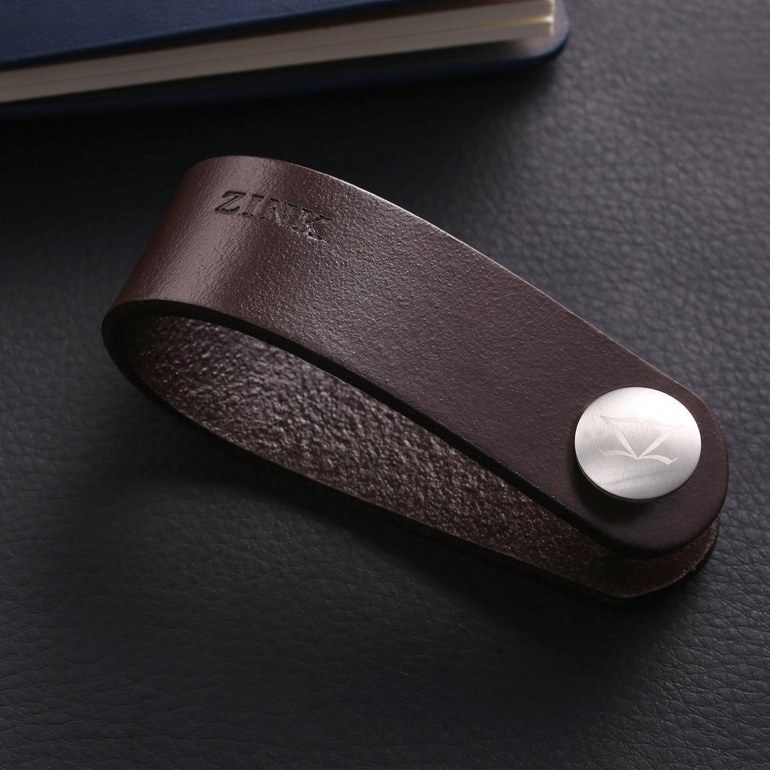 ZINK Men's Brown Leather & Stainless Steel Keychain | ZJKC007BR