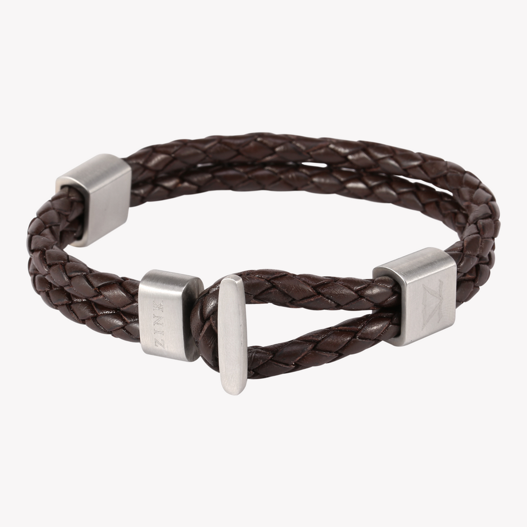 ZINK Men's Brown Stainless Steel & Leather Bracelet | ZJBC004SLBW