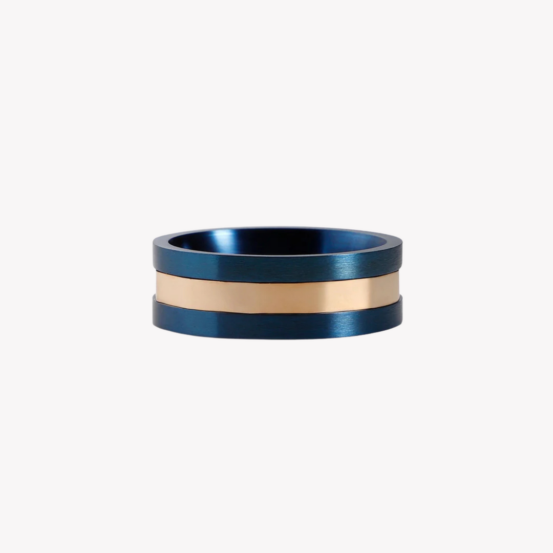 ZINK Men's Blue & Rose Gold Stainless Steel Ring | ZJRG037BL