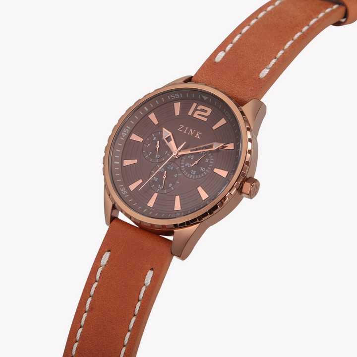 ZINK Men's Rose Gold Leather Watch - Quartz | ZK131G2LS-72