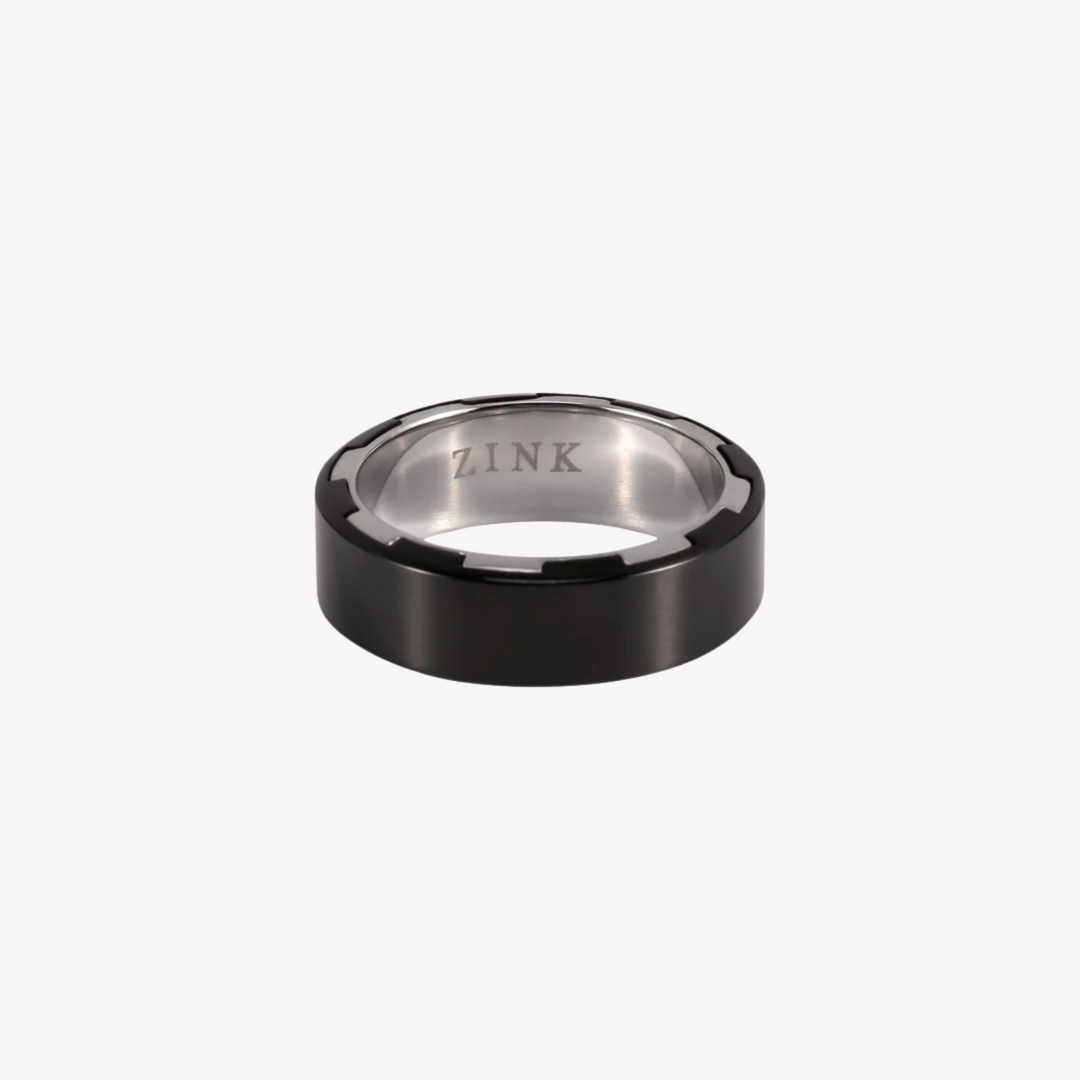 ZINK Men's Silver & Black Stainless Steel Ring | ZJRG004SPB
