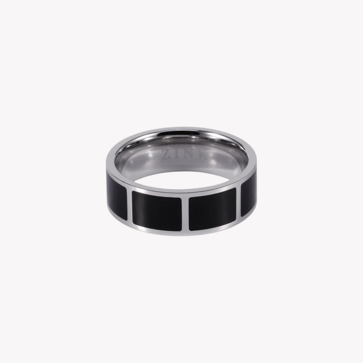 ZINK Men's Silver & Black Stainless Steel Ring | ZJRG009SPB