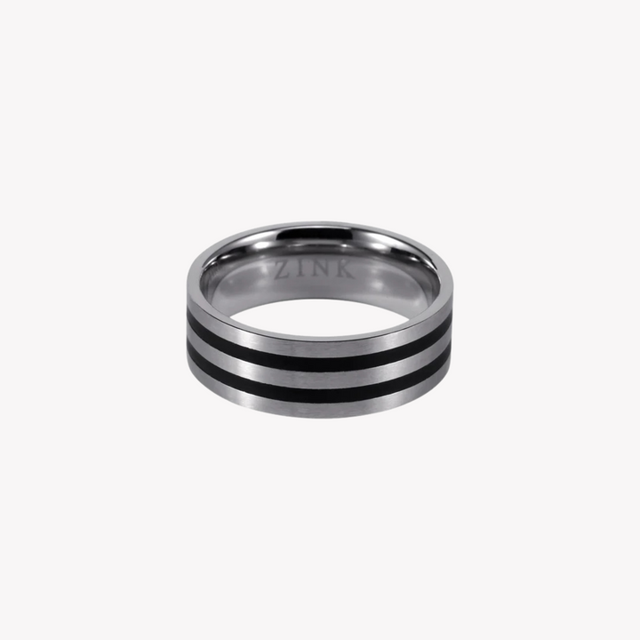 ZINK Men's Silver & Black Stainless Steel Ring | ZJRG005SPB