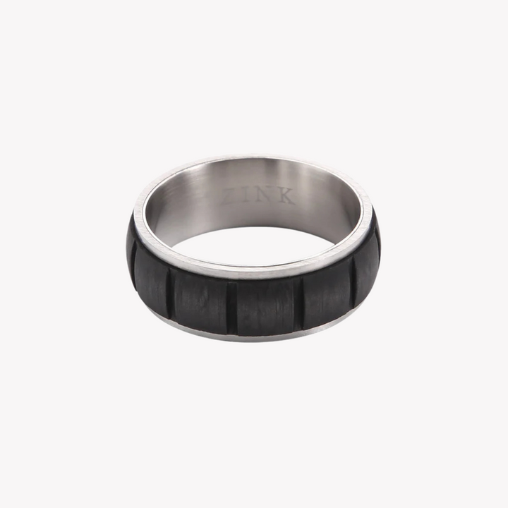 ZINK Men's Silver & Black Stainless Steel Ring | ZJRG028S