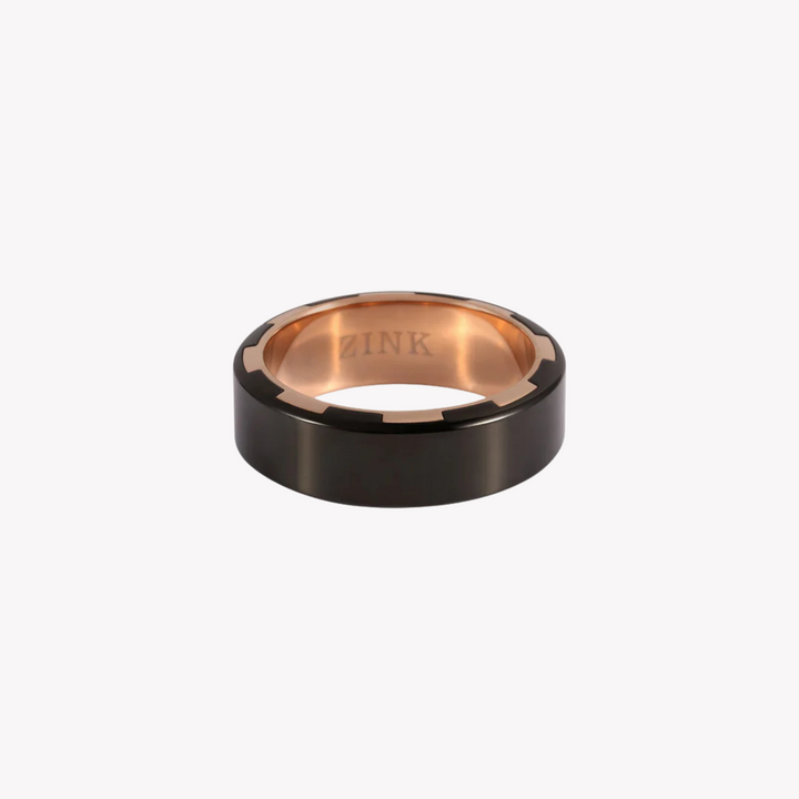 ZINK Men's Black & Rose Gold Stainless Steel Ring | ZJRG004SPRG