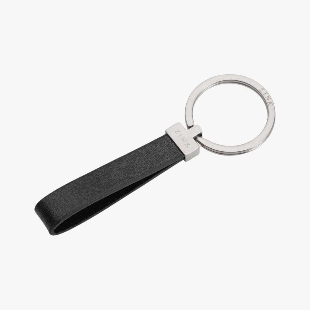 ZINK Keychain - Silver & Black - Stainless Steel & Leather | ZJKC009B