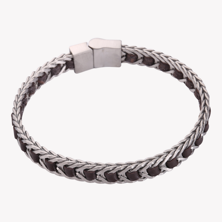 ZINK Men's  Silver & Brown Bracelet | Stainless Steel & Leather | ZJBC03710