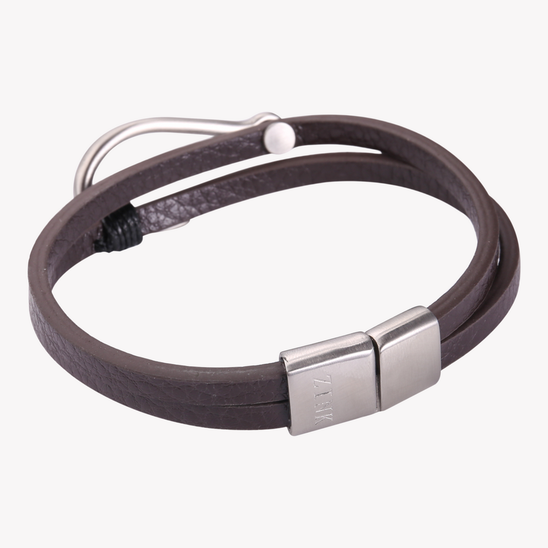 ZINK Men's Brown & Silver Stainless Steel & Leather Bracelet | ZJBC04010