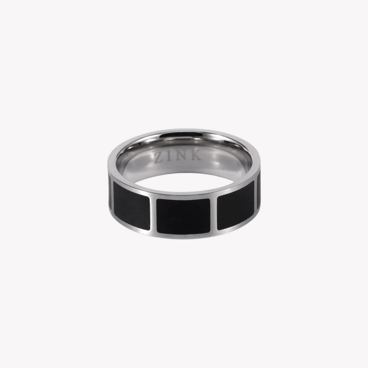 ZINK Men's Silver & Black Stainless Steel Ring | ZJRG009SMB