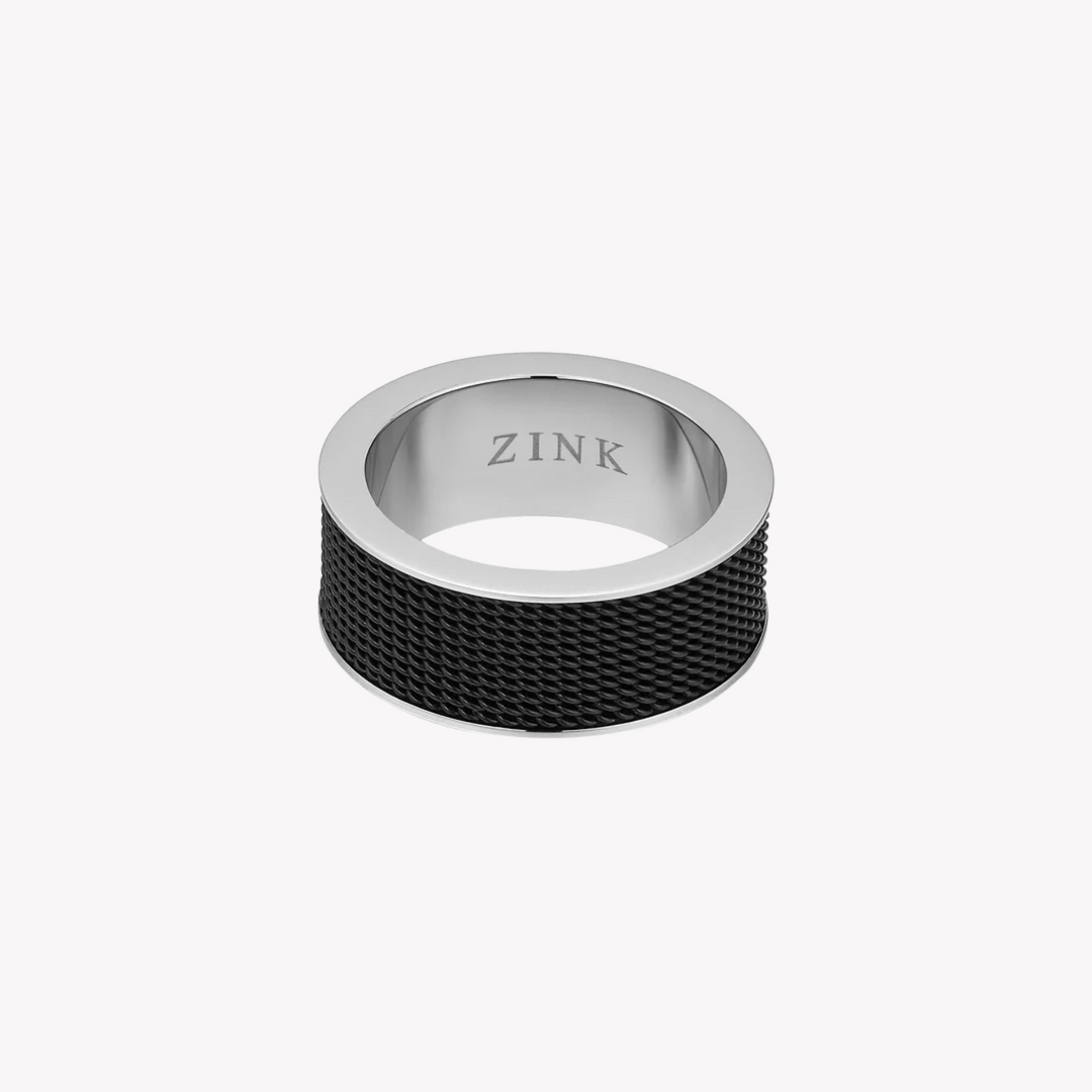 ZINK Men's Silver & Black Stainless Steel Ring | ZJRG019SB