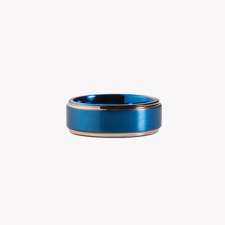 ZINK Men's Blue & Rose Gold Stainless Steel Ring | ZJRG030TBL