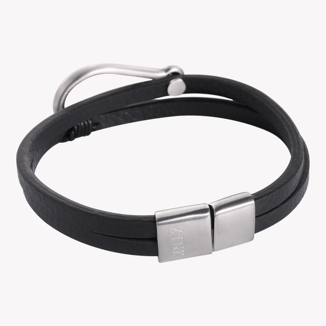ZINK Men's Black & Silver Leather & Stainless Steel Bracelet | ZJBC0403