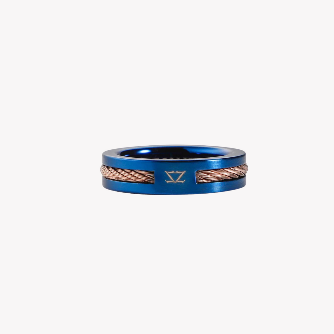 ZINK Men's Blue & Rose Gold Stainless Steel Ring | ZJRG041RG
