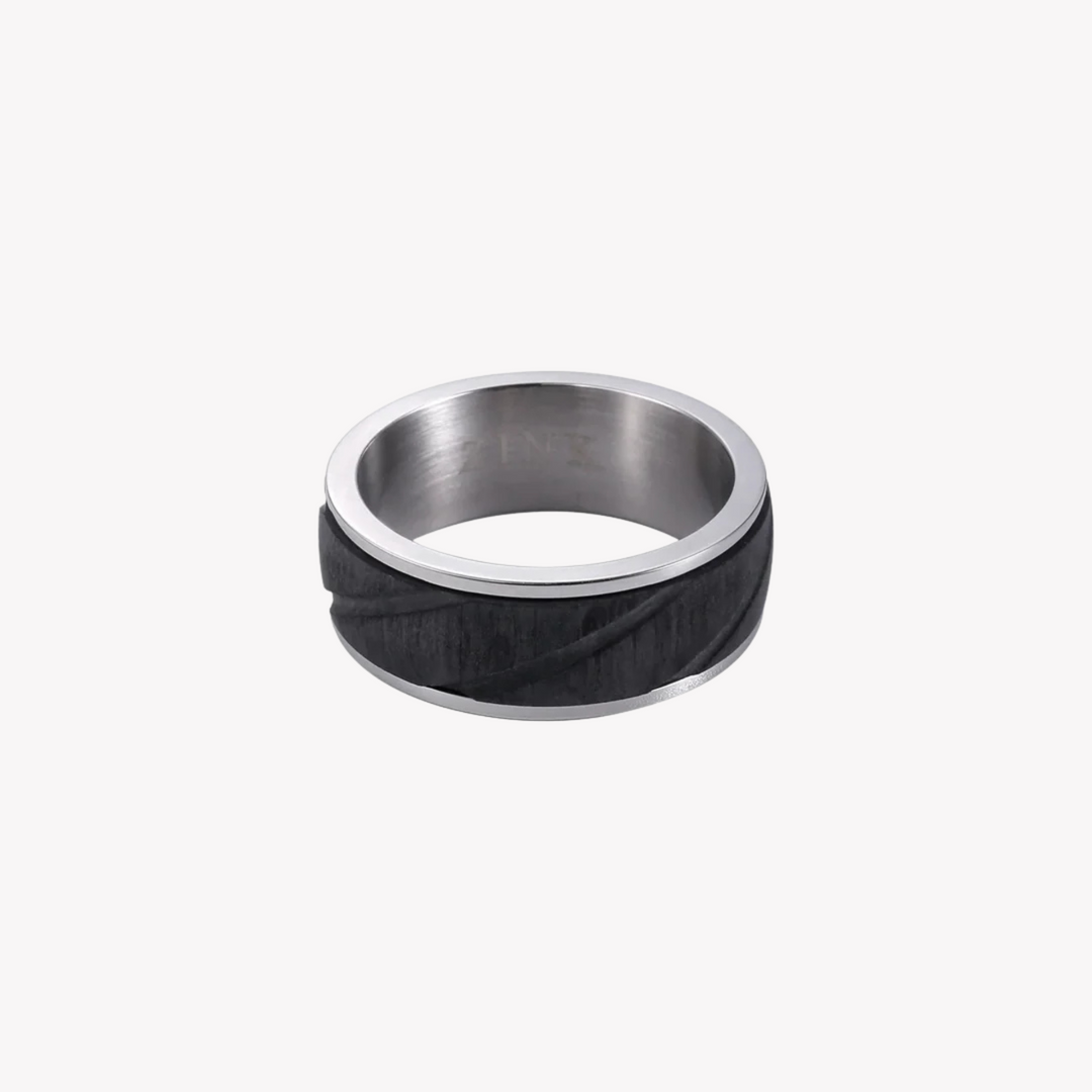ZINK Men's Silver & Black Stainless Steel Ring | ZJRG0332