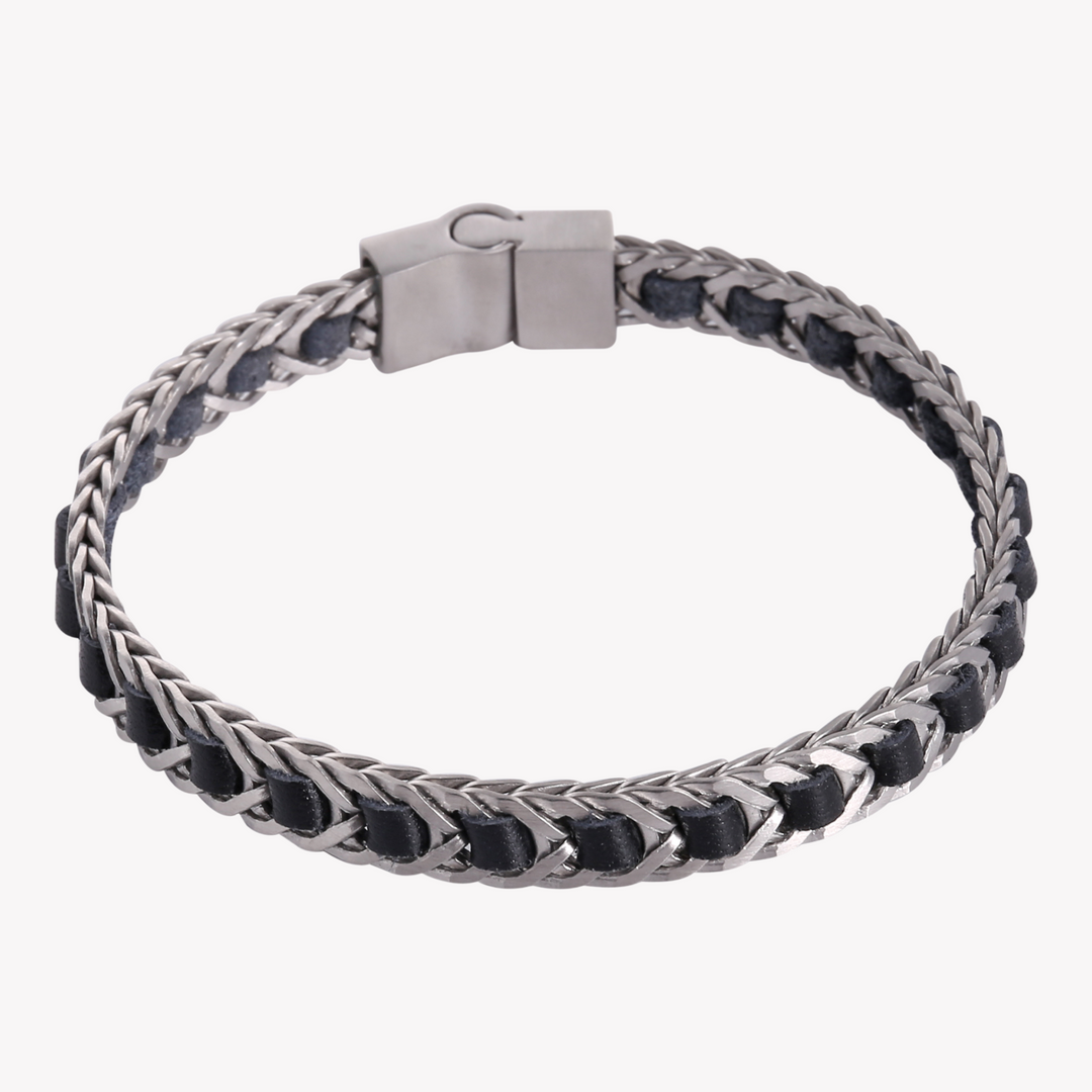 ZINK Men's Black & Silver Leather & Stainless Steel Bracelet | ZJBC0373