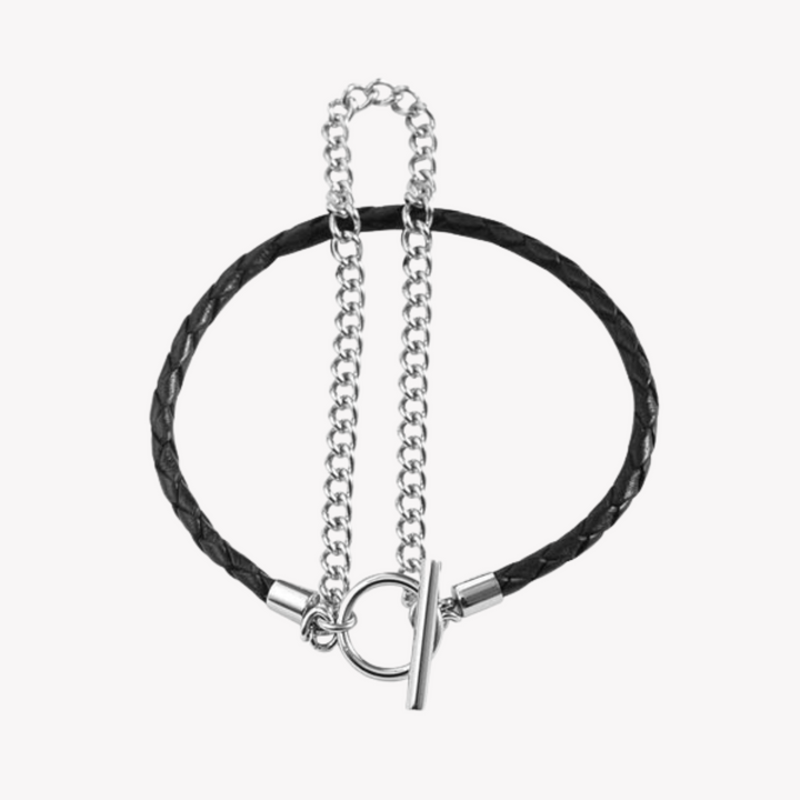 ZINK Men's Silver & Black Stainless Steel & Leather Bracelet | ZJBC023SLPB